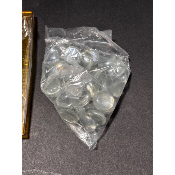 3 Piece Gold Color Glass Tealight Candle Holder Set On Rectangular Tray Stones - Picture 6 of 7